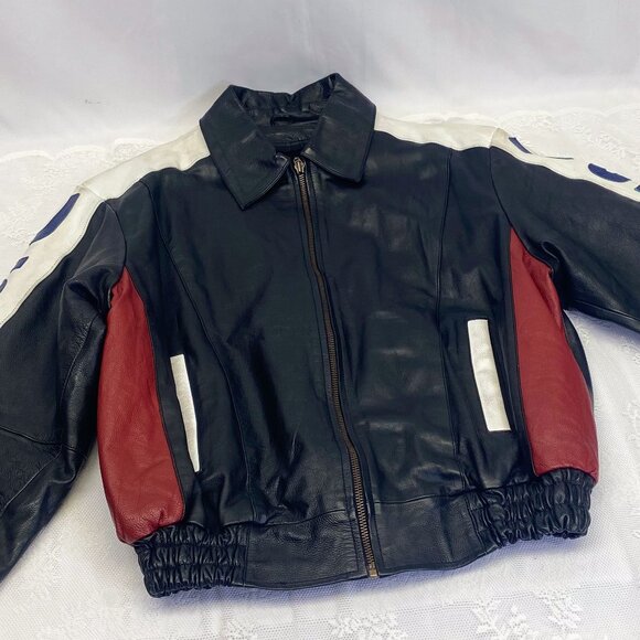 Vintage Leather USA Flag Bomber Jacket Leather King Biker Coat - Picture 8 of 14
